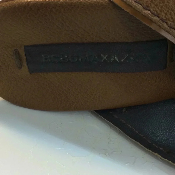 BCBG MAXAZRIA Tan & Brown Leather Wedges Size 8.5 - Picture 12 of 15